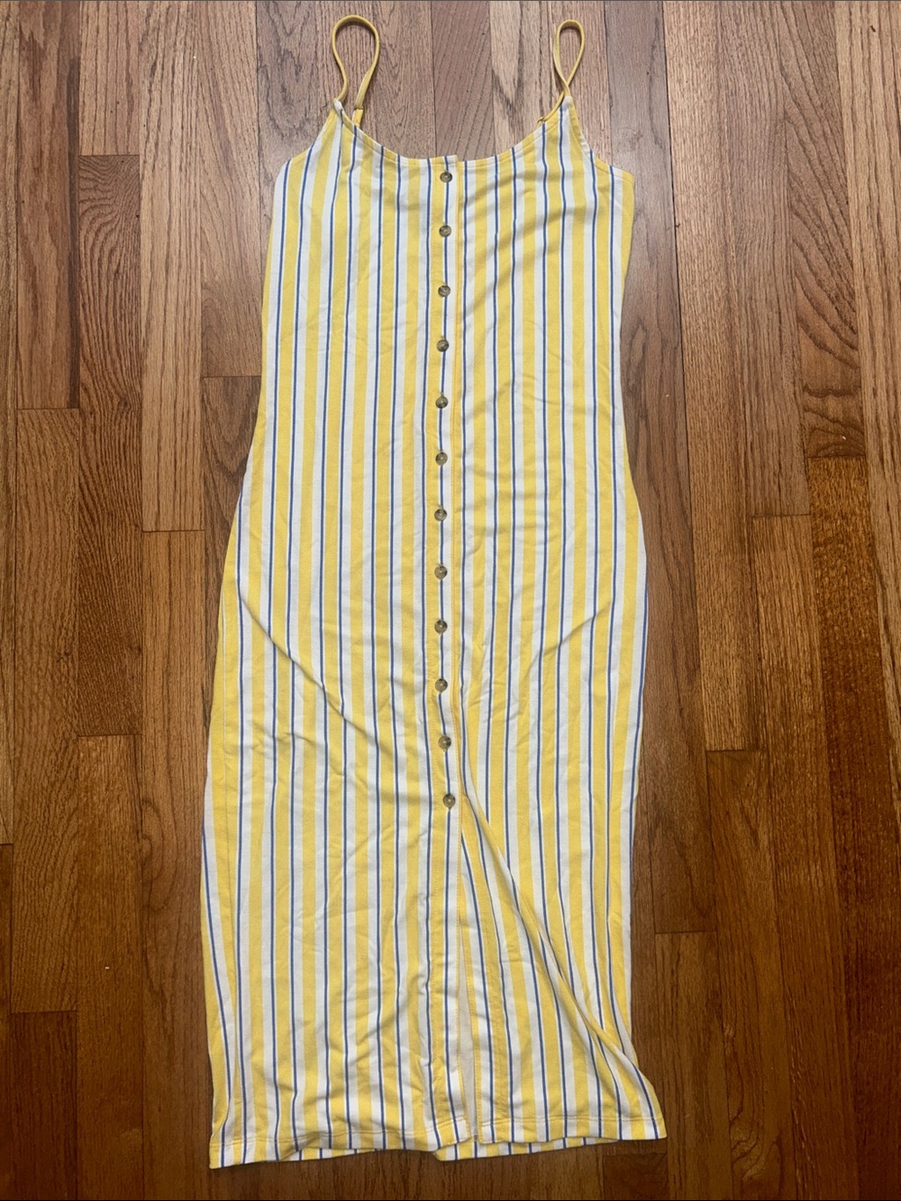 Yellow & White Striped Y2K Button-Front Midi Dress Medium